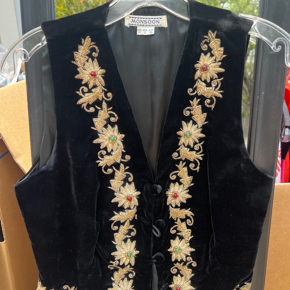 Monsoon (UK) gold hand embroidered velvet waistcoat